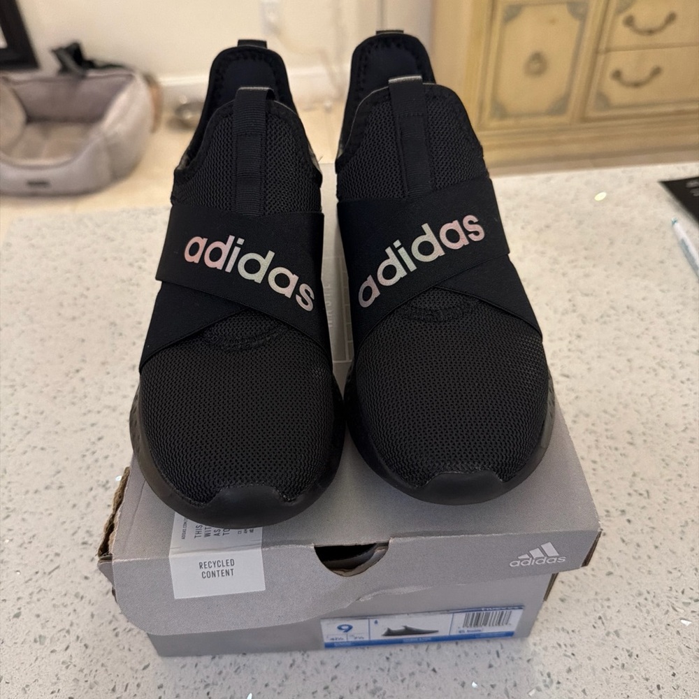 Adidas Black and Pink Slip-On Sneakers